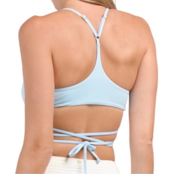 NWT L SPACE Kristen Top Sky Blue MEDIUM Racer Back String Wrap Bikini Swim Suit - Picture 3 of 10